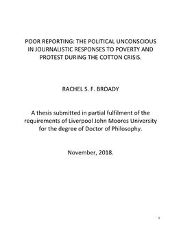 The Political Unconscious in Journalistic Responses to Poverty and Protest During the Cotton Crisis