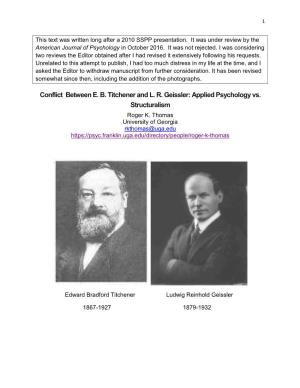Conflict Between E. B. Titchener and L. R. Geissler: Applied Psychology Vs