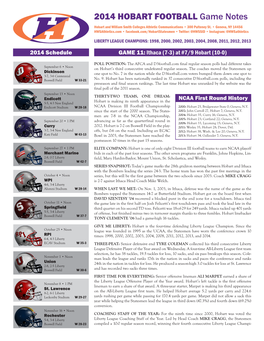 2014 HOBART FOOTBALL Game Notes Hobart and William Smith Colleges Athletic Communications • 300 Pulteney St