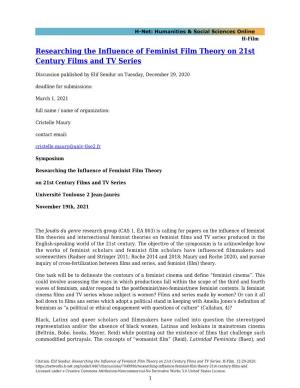 Researching the Influence of Feminist Film Theory on 21St Century Films and TV Series