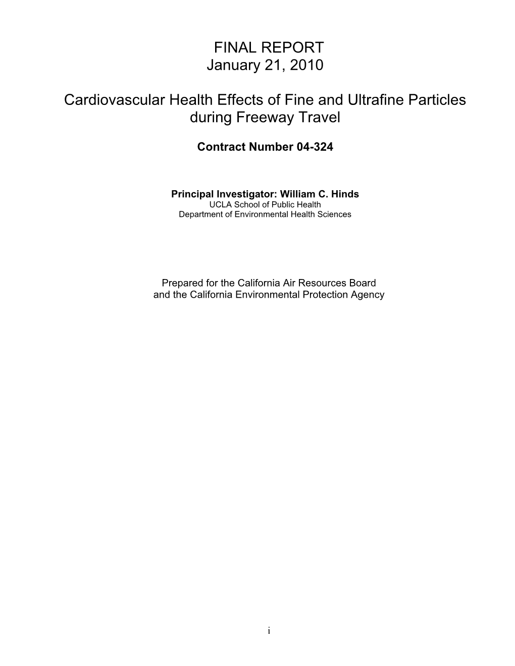 1/21/2010 Final Report for Contract No. 04-324: Cardiovascular Health