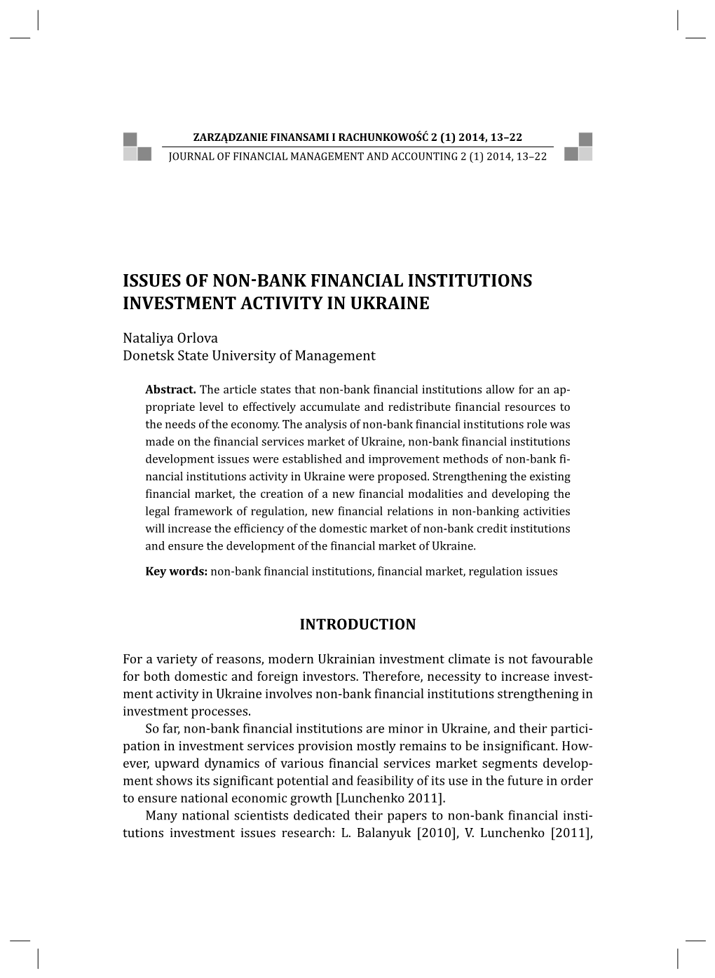 Issues of Nonbank Financial Institutions Investment