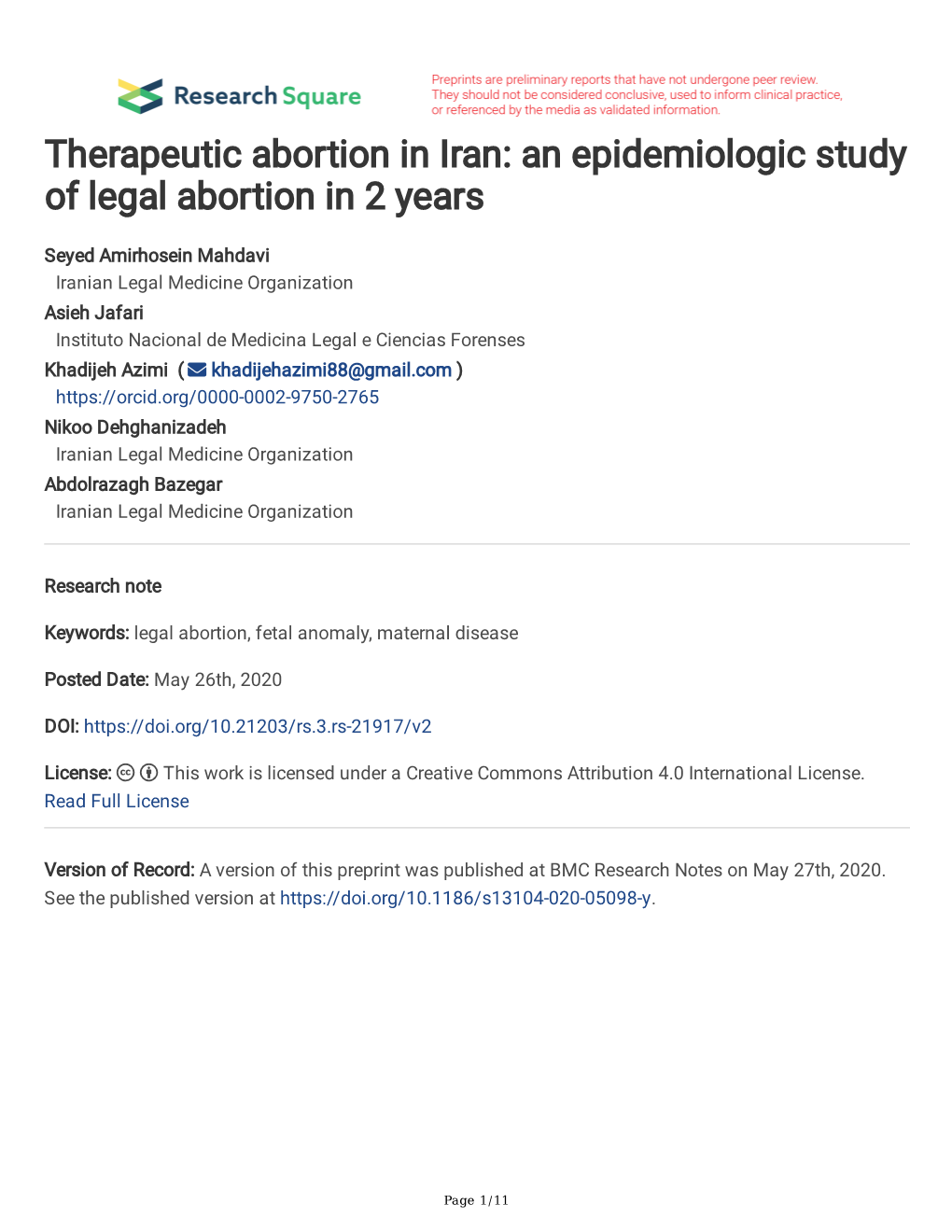 Therapeutic Abortion in Iran: an Epidemiologic Study of Legal Abortion in 2 Years