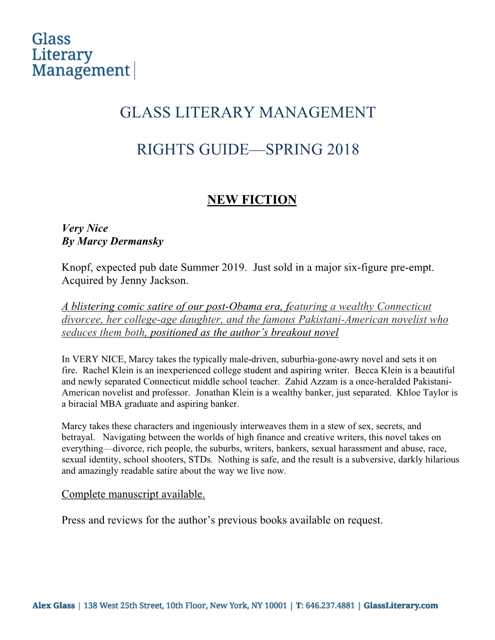 Glass Literary Management Rights Guide—Spring 2018