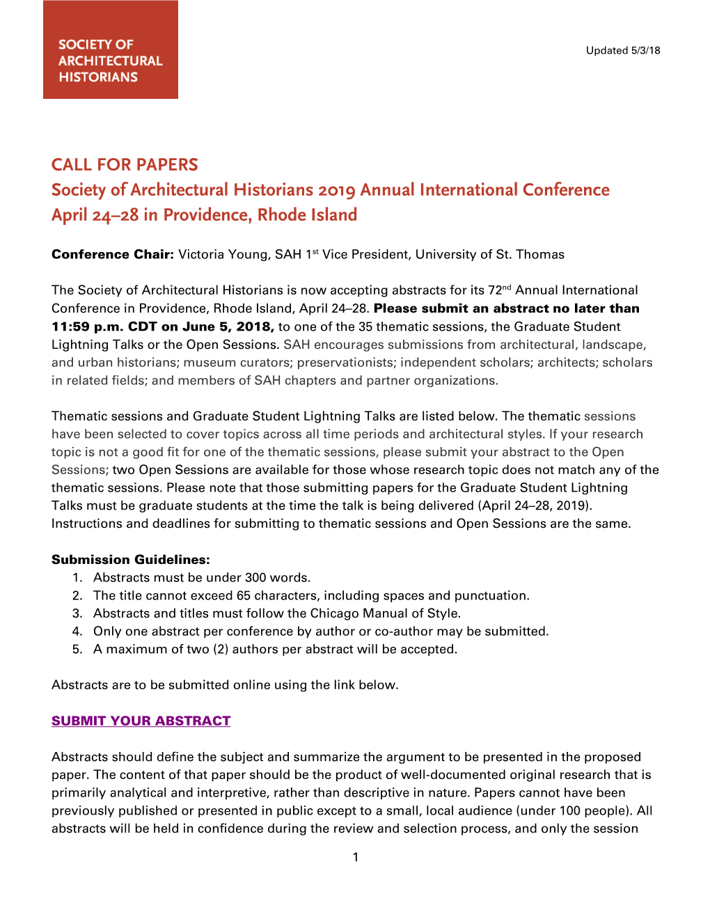 CALL for PAPERS Society of Architectural Historians 2019 Annual International Conference April 24–28 in Providence, Rhode Island