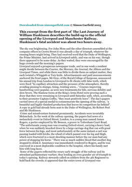 This Excerpt from the First Part of the Last Journey of William Huskisson Describes the Build-Up to the Official Opening of the Liverpool and Manchester Railway