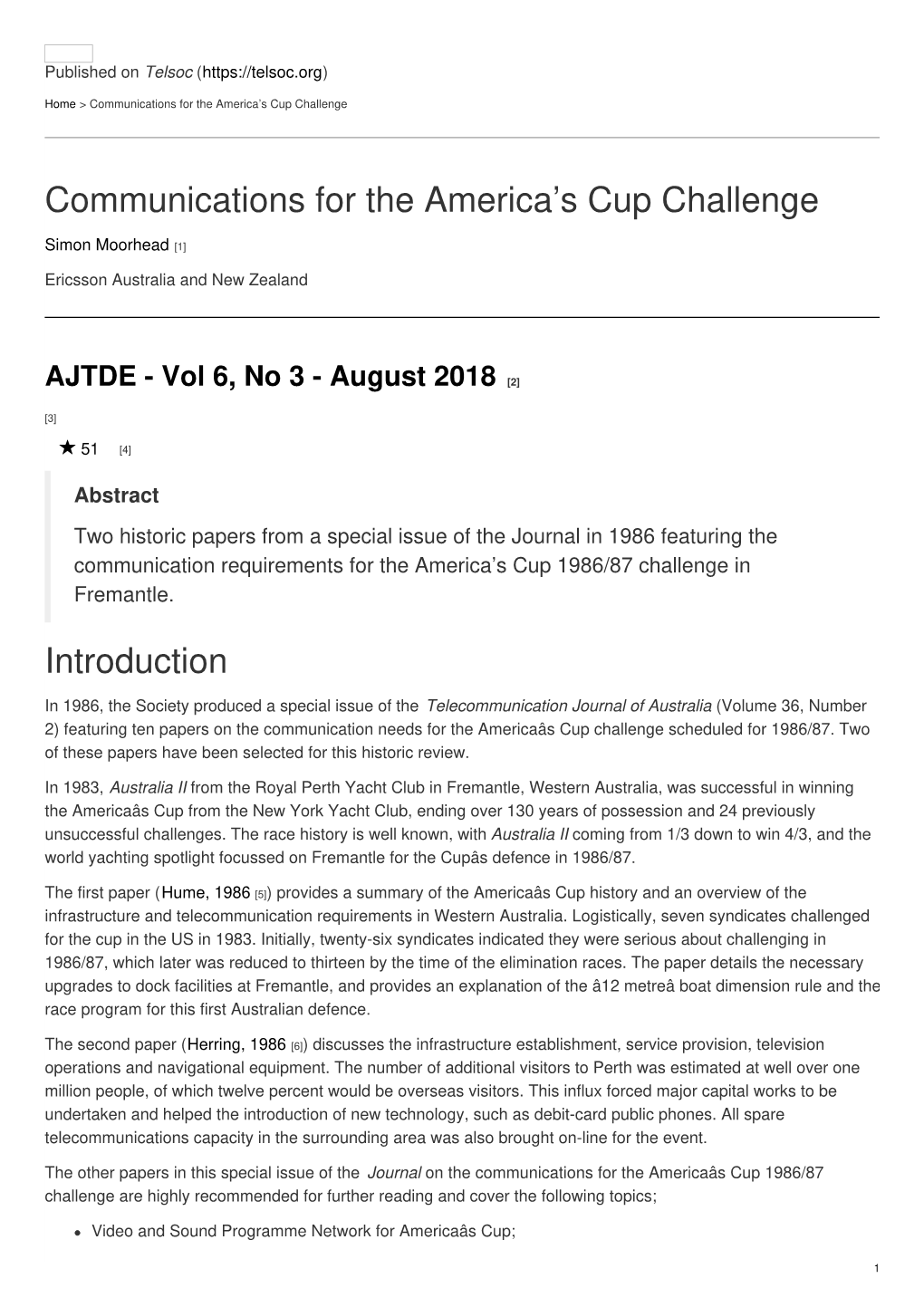 Communications for the America's Cup Challenge