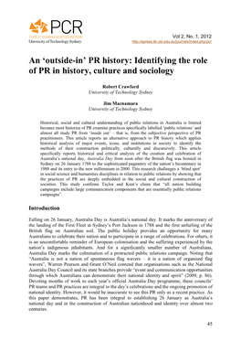 PR History: Identifying the Role of PR in History, Culture and Sociology