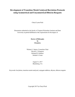 Development of Transition Metal-Catalyzed Borylation Protocols Using Symmetrical and Unsymmetrical Diboron Reagents