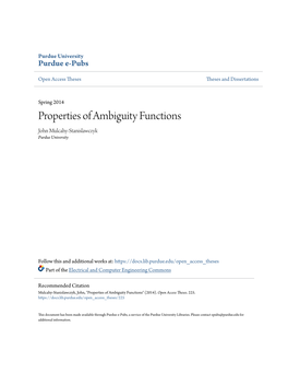 Properties of Ambiguity Functions John Mulcahy-Stanislawczyk Purdue University