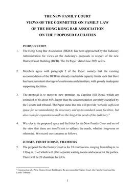 The New Family Court Views of the Committee on Family Law of the Hong Kong Bar Association on the Proposed Facilities