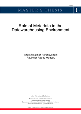 MASTER's THESIS Role of Metadata in the Datawarehousing Environment