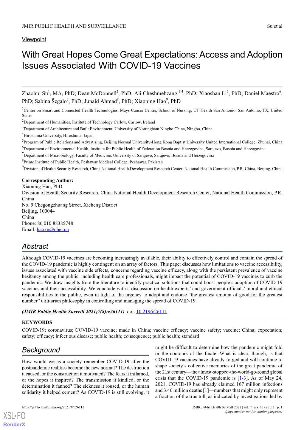 Access and Adoption Issues Associated with COVID-19 Vaccines