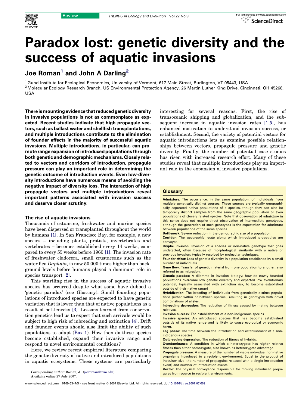 Paradox Lost: Genetic Diversity and the Success of Aquatic Invasions