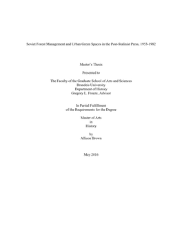 Soviet Forest Management and Urban Green Spaces in the Post-Stalinist Press, 1953-1982