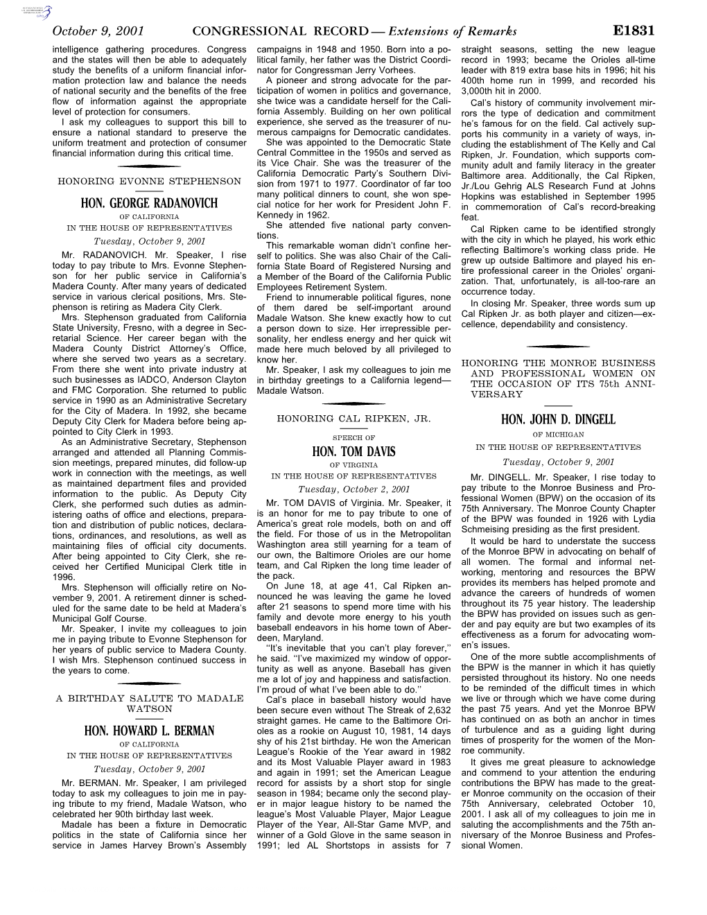 CONGRESSIONAL RECORD— Extensions of Remarks E1831 HON