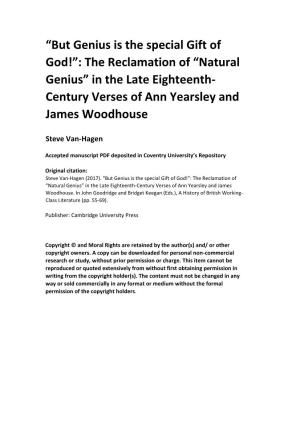 Natural Genius” in the Late Eighteenth- Century Verses of Ann Yearsley and James Woodhouse