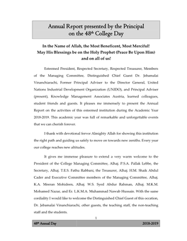 Annual Report Presented by the Principal on the 48Th College Day