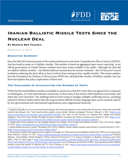Iranian Ballistic Missile Tests Since the Nuclear Deal by Behnam Ben Taleblu February 9, 2017
