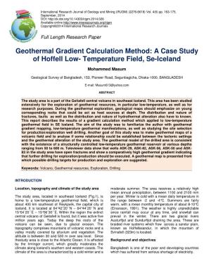 Geothermal Gradient Calculation Method: a Case Study of Hoffell Low- Temperature Field, Se-Iceland