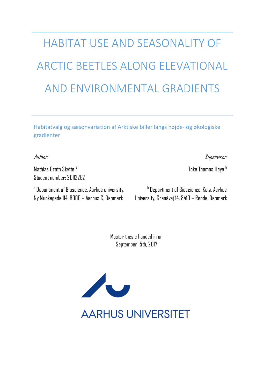 Habitat Use and Seasonality of Arctic Beetles Along Elevational and Environmental Gradients