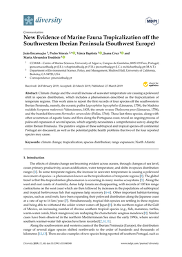 New Evidence of Marine Fauna Tropicalization Off the Southwestern Iberian Peninsula (Southwest Europe)