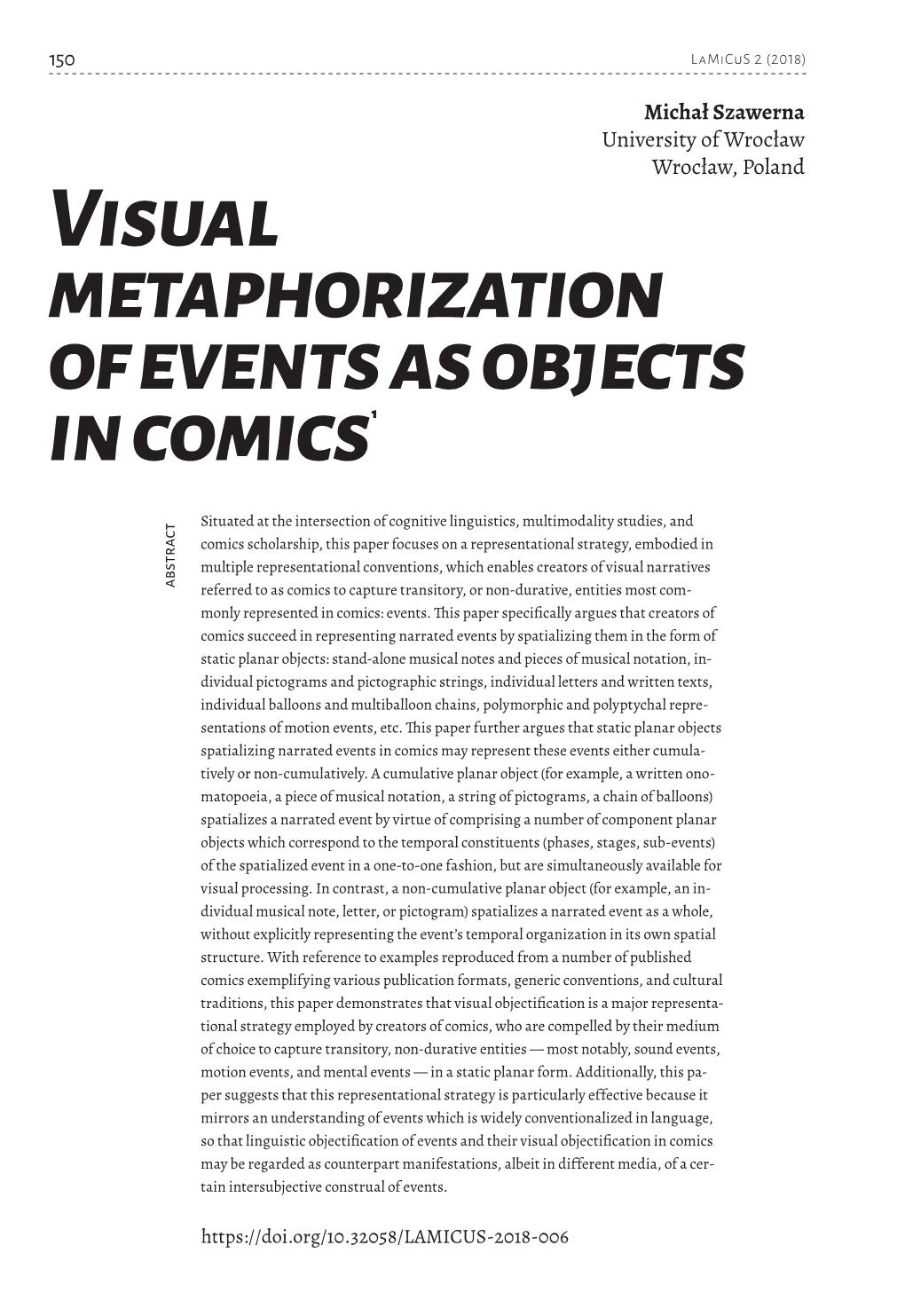 Visual Metaphorization of Events As Objects in Comics1