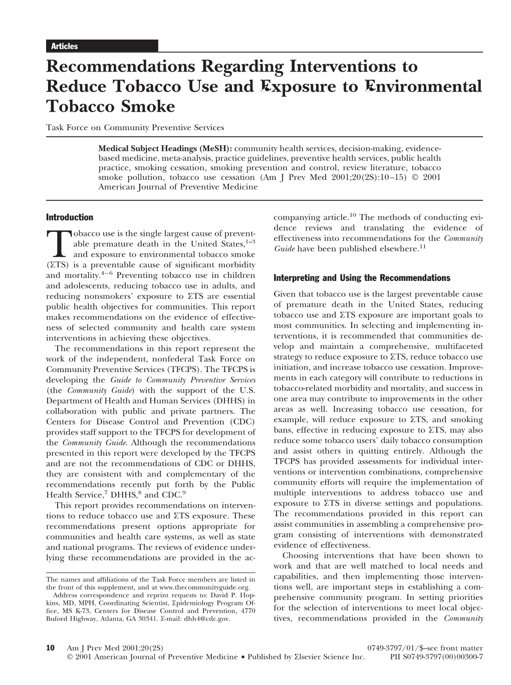 Exposure to Environmental Tobacco Smoke Task Force on Community Preventive Services