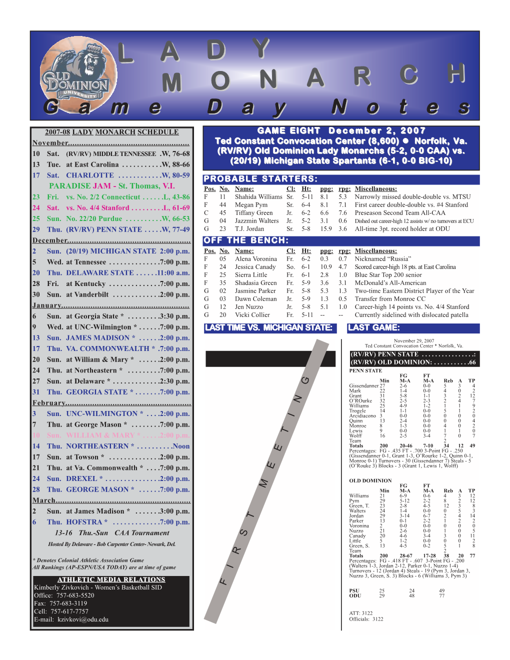 Michigan State Game Notes.Qxd