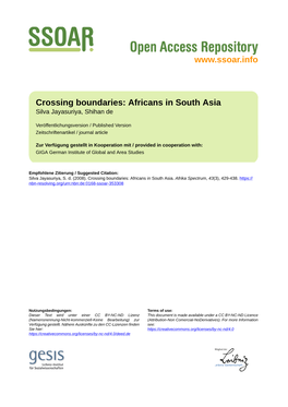 Africans in South Asia Silva Jayasuriya, Shihan De