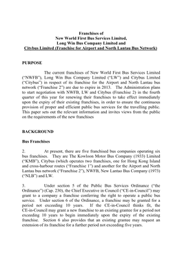 Franchises of New World First Bus Services Limited, Long Win Bus Company Limited and Citybus Limited (Franchise for Airport and North Lantau Bus Network)