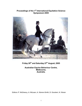 Proceedings of the 1St International Equitation Science Symposium 2005