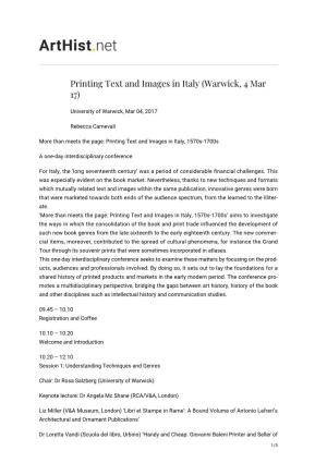 Printing Text and Images in Italy (Warwick, 4 Mar 17)