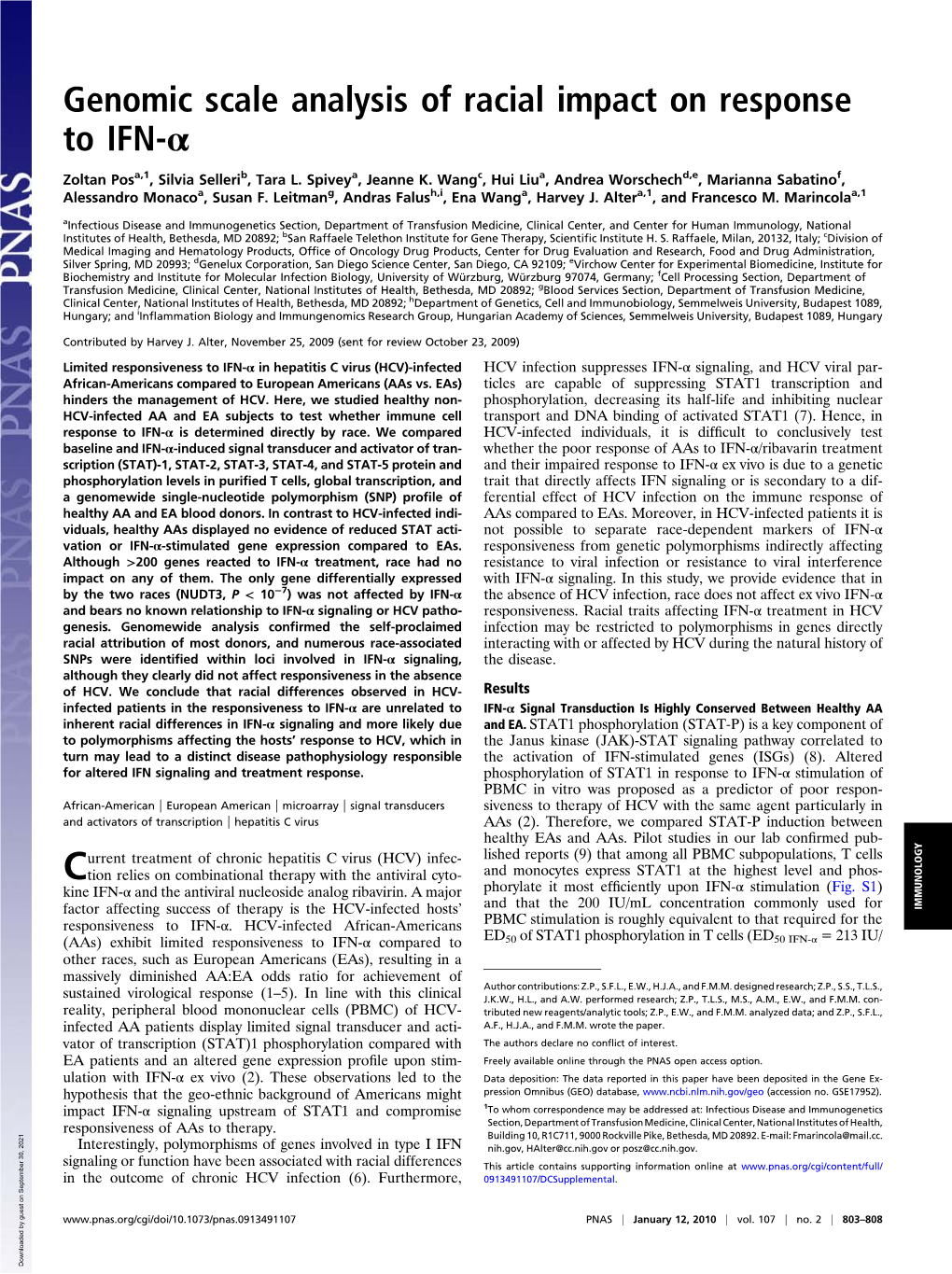 Genomic Scale Analysis of Racial Impact on Response to IFN-Α