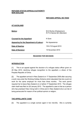 Refugee Status Appeals Authority New Zealand