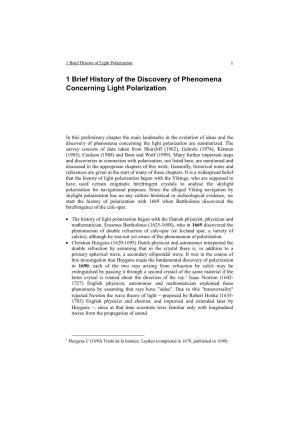 1 Brief History of the Discovery of Phenomena Concerning Light Polarization