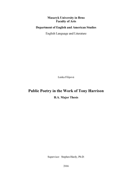 Public Poetry in the Work of Tony Harrison