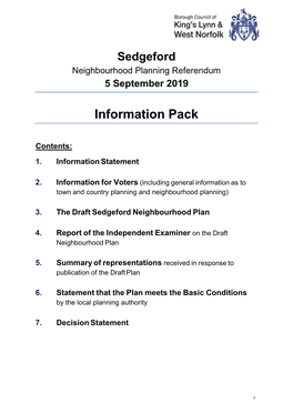 Sedgeford Neighbourhood Planning Referendum 5 September 2019
