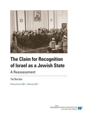 The Claim for Recognition of Israel As a Jewish State a Reassessment