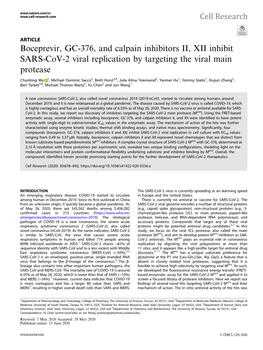Boceprevir, GC-376, and Calpain Inhibitors II, XII Inhibit SARS-Cov-2 Viral Replication by Targeting the Viral Main Protease