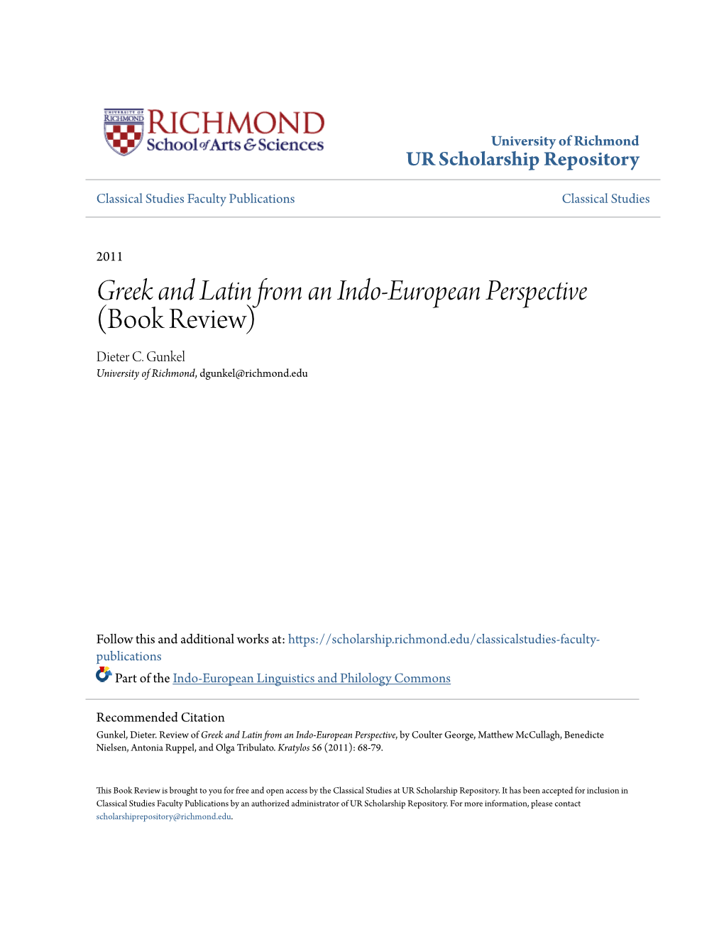 <Em>Greek and Latin from an Indo-European Perspective</Em