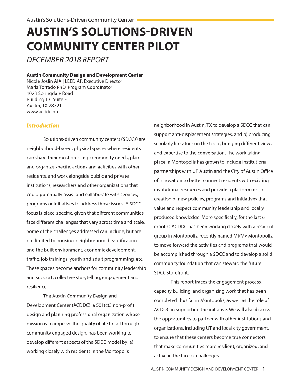 Austin's Solutions-Driven Community Center Pilot