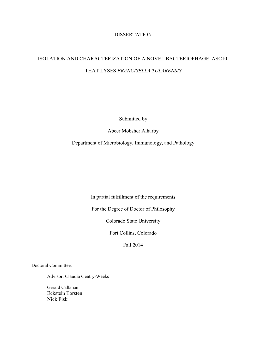 Dissertation Isolation and Characterization of A