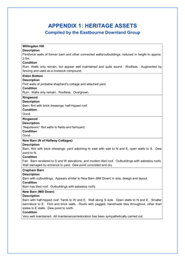 HERITAGE ASSETS Compiled by the Eastbourne Downland Group