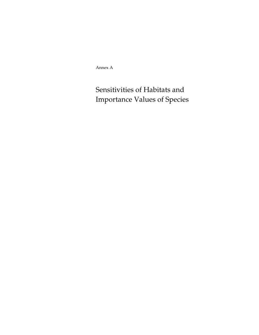 Sensitivities of Habitats and Importance Values of Species
