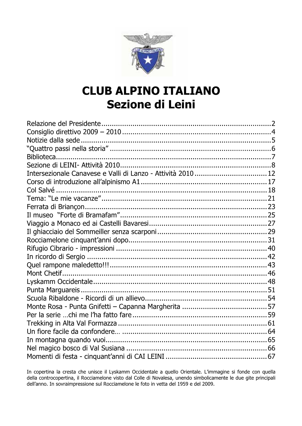 CLUB ALPINO ITALIANO Sezione Di Leini