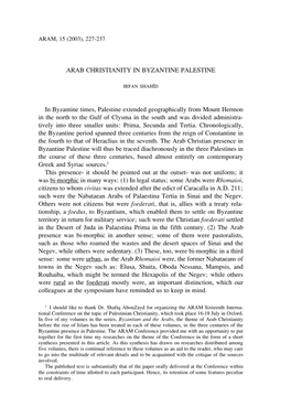 ARAB CHRISTIANITY in BYZANTINE PALESTINE in Byzantine Times