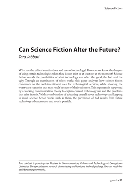 Can Science Fiction Alter the Future? Tara Jabbari