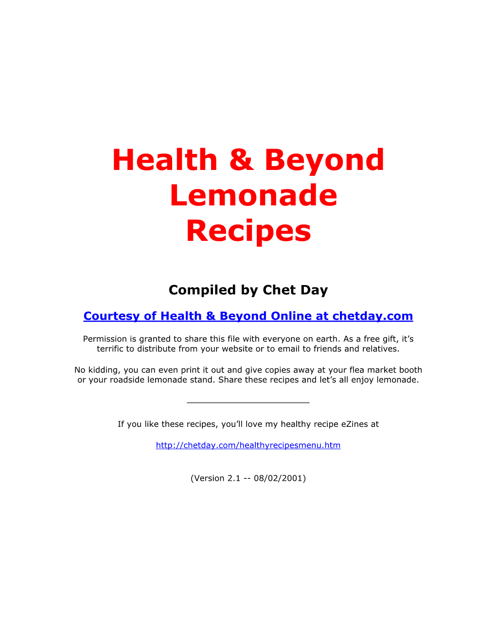 Health & Beyond Lemonade Recipes