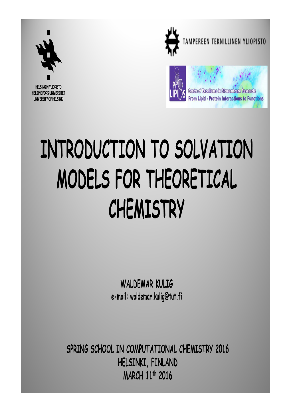 Solvation Models for Theoretical Chemistry